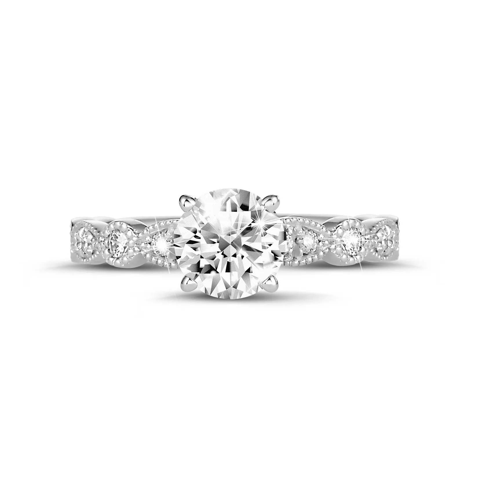 1.50 quilates anillo solitario apilable de oro blanco con un diamante redondo con diseño marquesa 