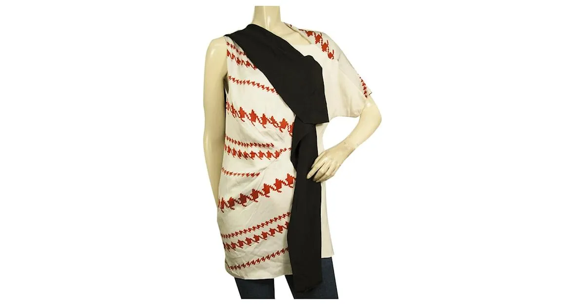 3.1 Phillip Lim Top largo o minivestido blanco naranja con panel negro de pata de gallo Multicolor 