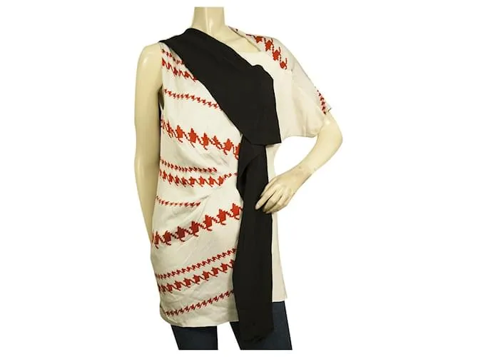 3.1 Phillip Lim Top largo o minivestido blanco naranja con panel negro de pata de gallo Multicolor 