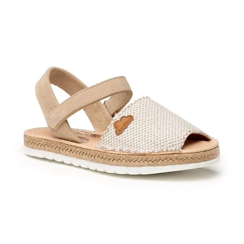 Abarcas menorquinas Niña Piel Ante Y Saco Plantilla Acolchada Velcro 225 Beige, de Angelitos