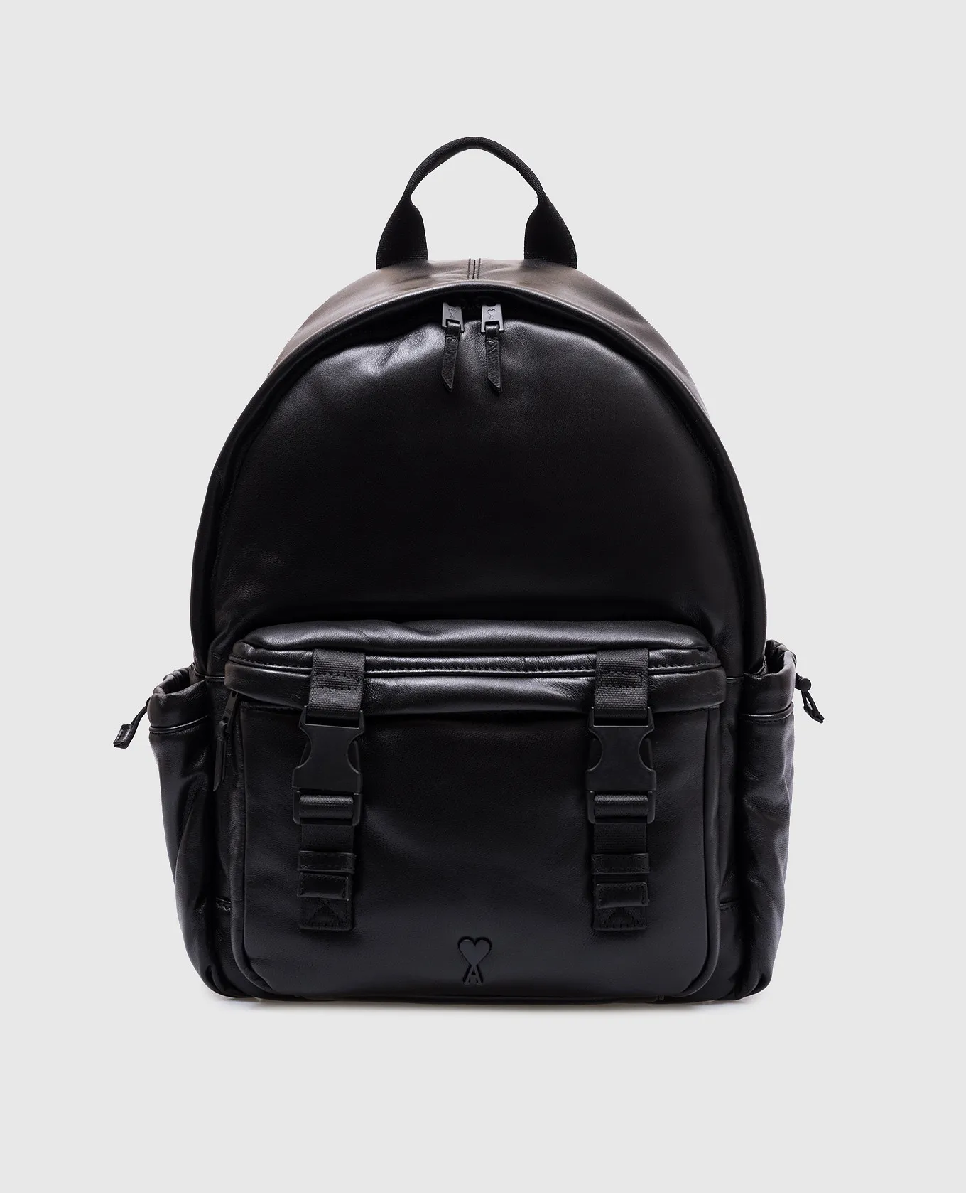 Ami Paris Black leather backpack with Ami de Coeur logo