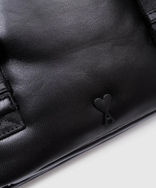 Ami Paris Black leather backpack with Ami de Coeur logo