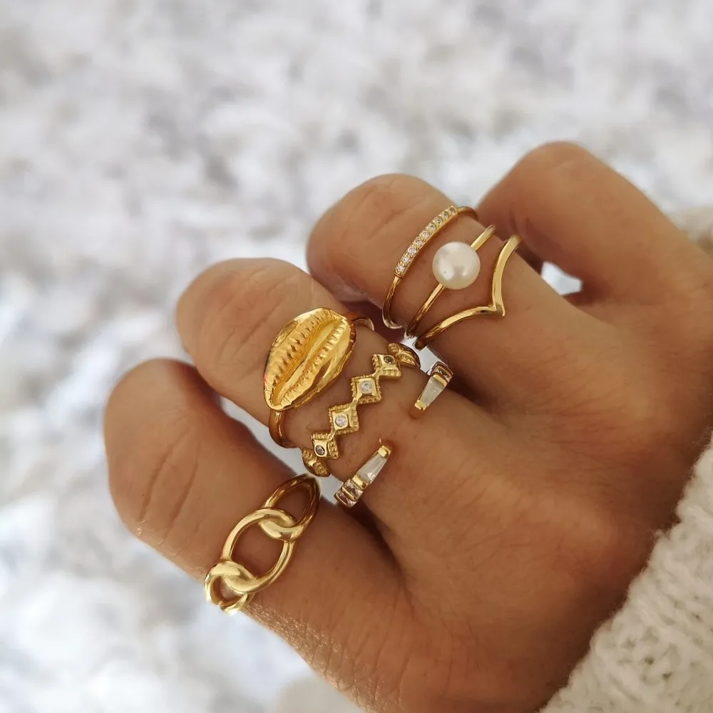Anillo Rombos Circonitas Oro