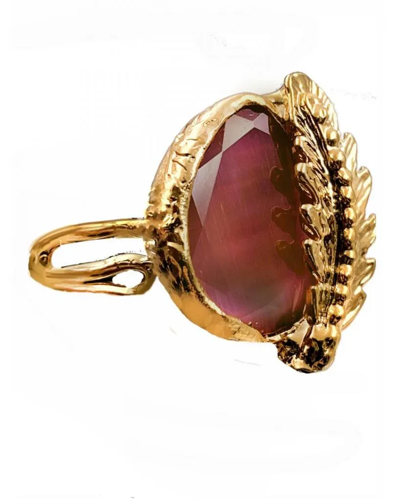 ANILLOS NARANJAS DE PIEDRA CON HOJAS DE INSPIRACION GRIEGA