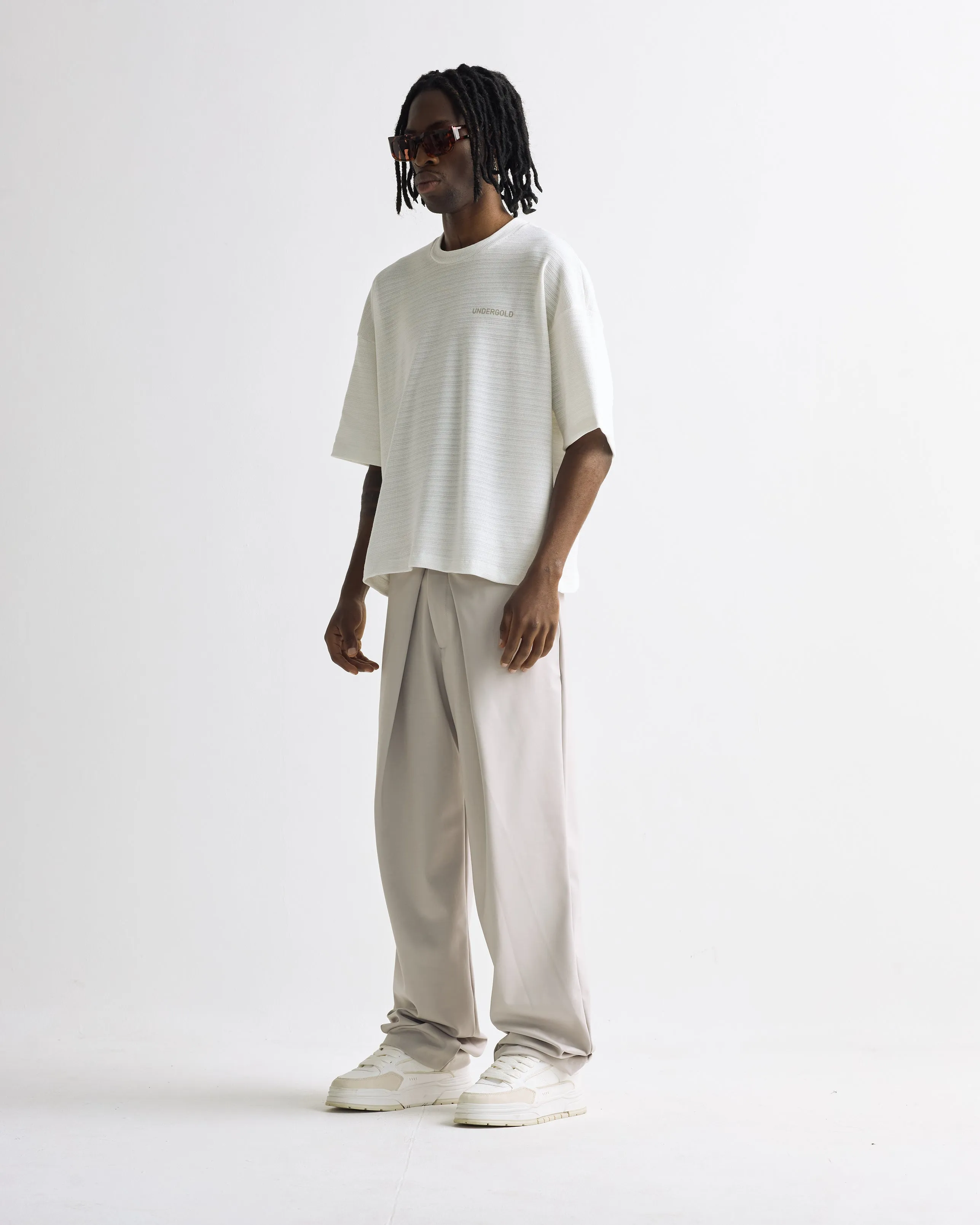 Basics Logo Textured Boxy Tshirt White