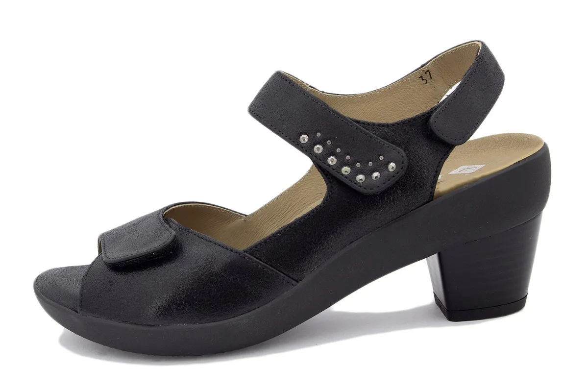 Black Metal Suede Removable Insole Sandal