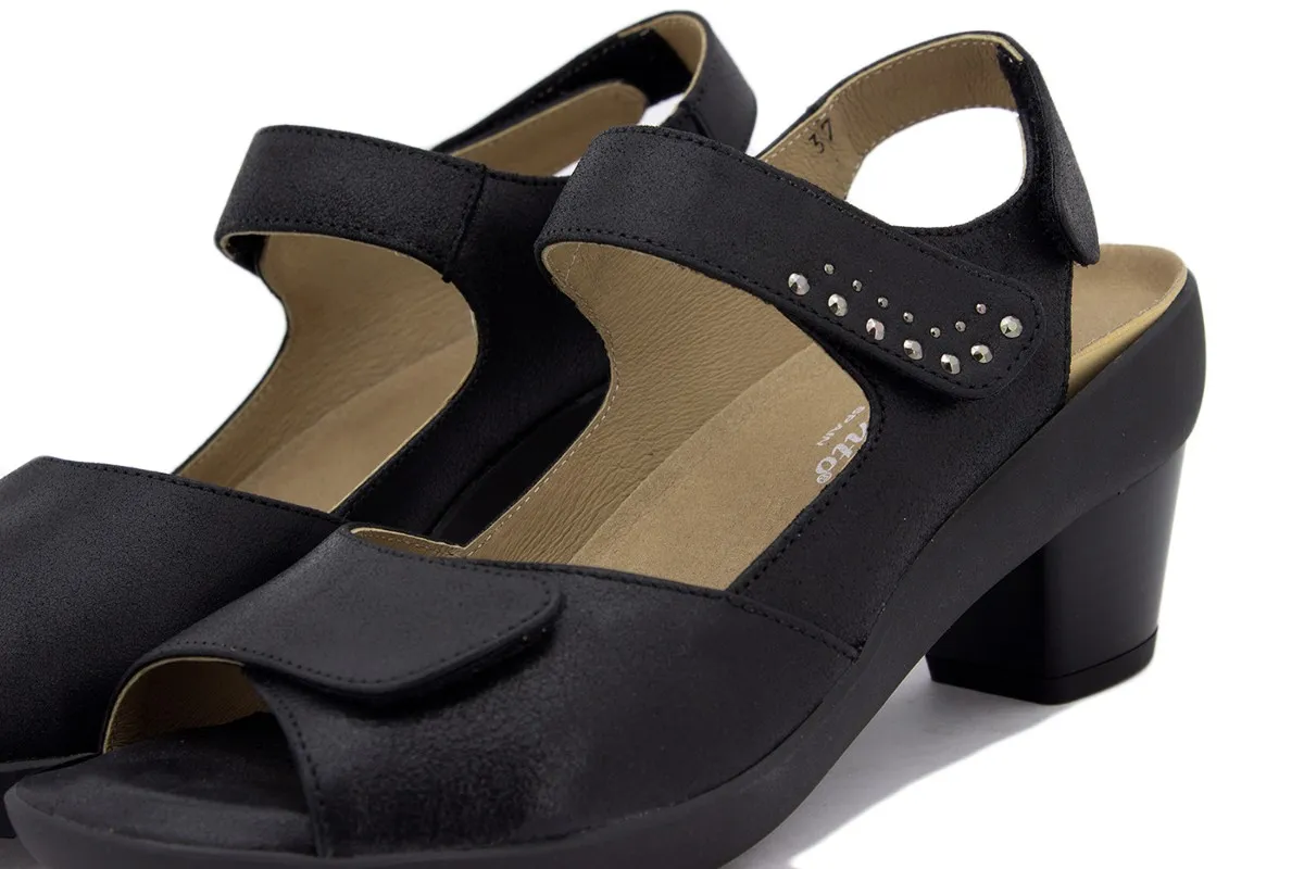 Black Metal Suede Removable Insole Sandal