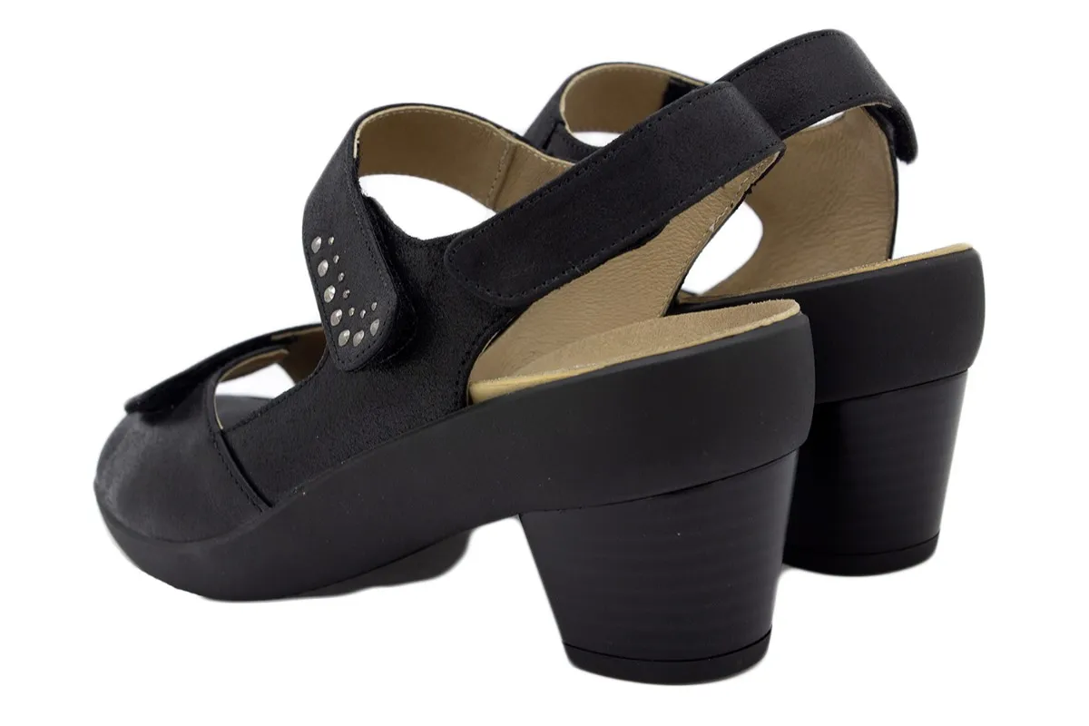 Black Metal Suede Removable Insole Sandal