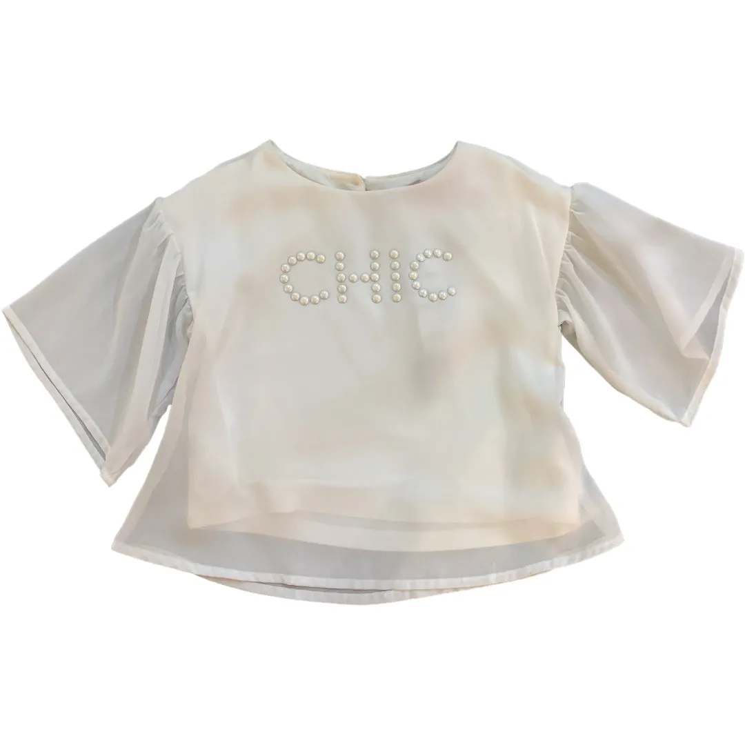 Blusa manga olán blanca “CHIC” niña BOBOLI