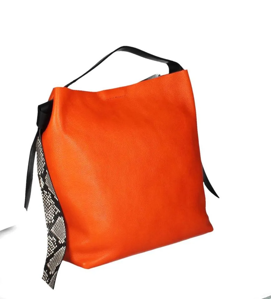 Bolso Piel Naranja Asa Negra Serpi Nudos.