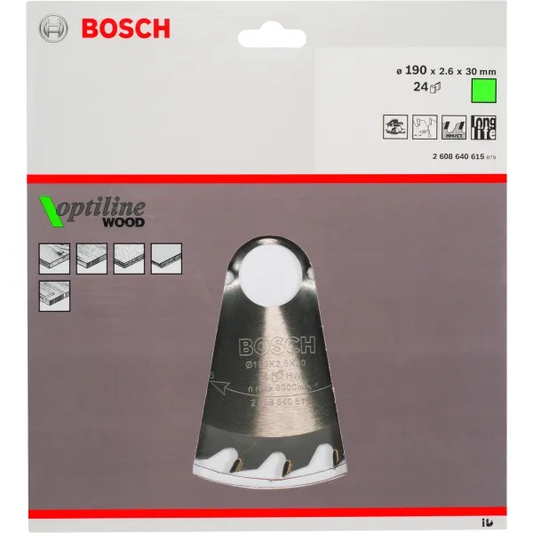 BOSCH  OPTILINE WOOD  HOJA DE SIERRA CIRCULAR,MADERA, 190X30X2.6MM, 24 DIENTES