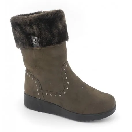 Bota Cuña Forro Pelo Confort Taupe.  Amarpies