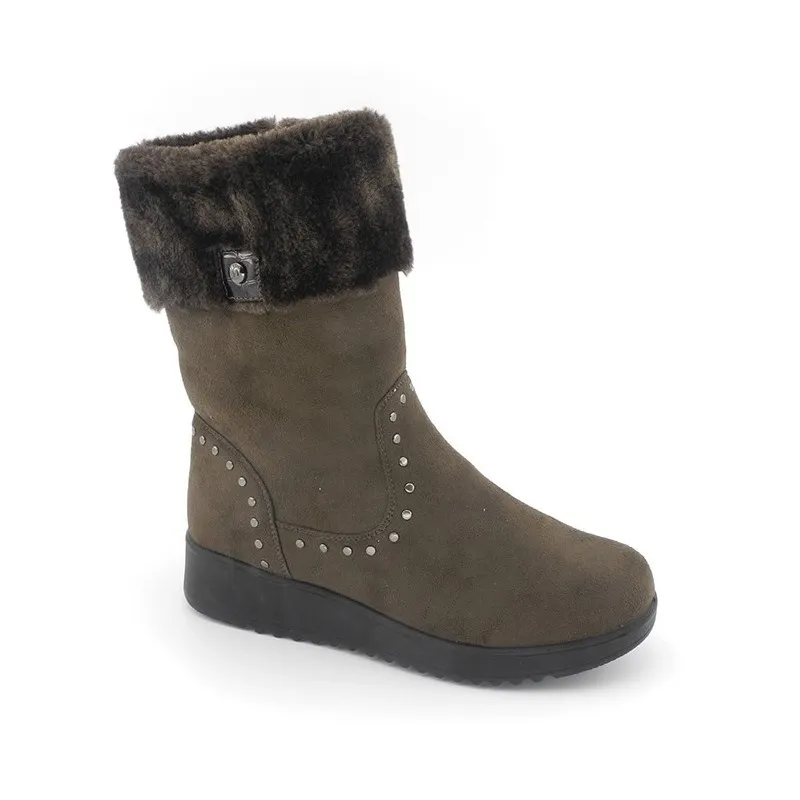 Bota Cuña Forro Pelo Confort Taupe.  Amarpies