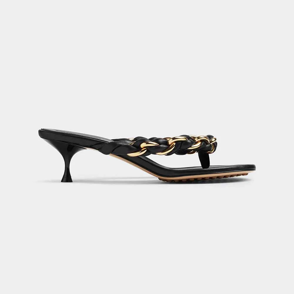 Bottega Veneta Sandalias Mujer De Piel Con Cadena Trenzada En Color Negro