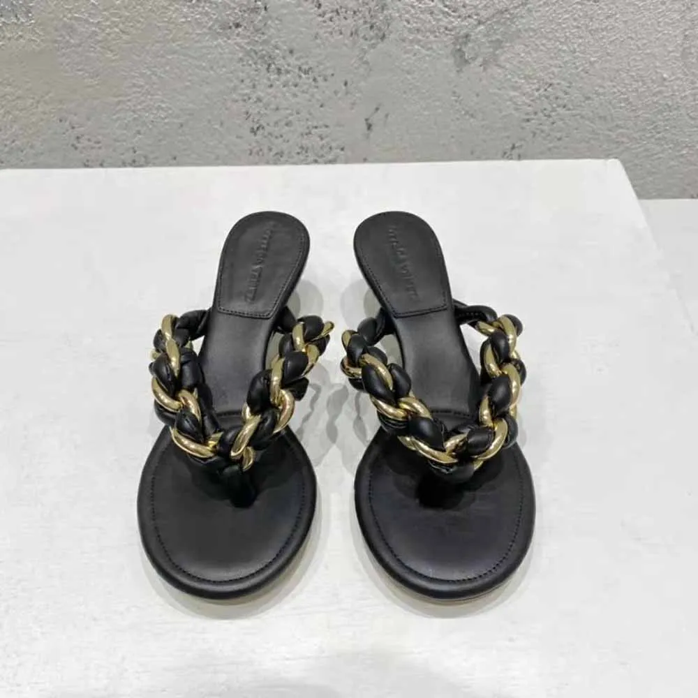 Bottega Veneta Sandalias Mujer De Piel Con Cadena Trenzada En Color Negro