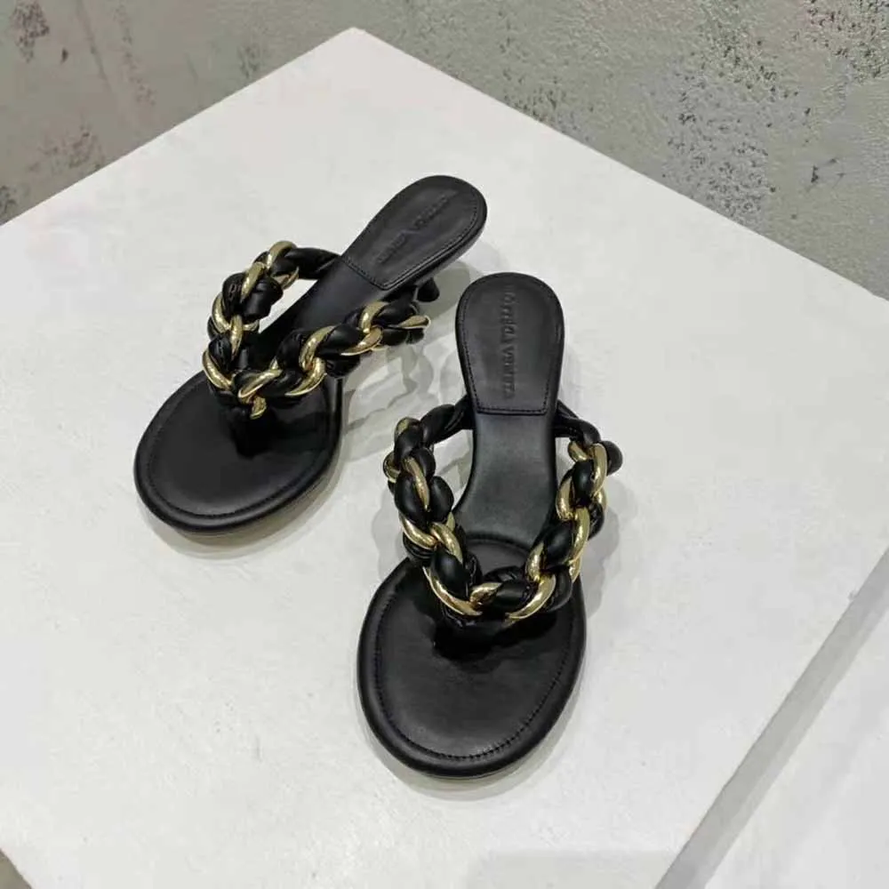 Bottega Veneta Sandalias Mujer De Piel Con Cadena Trenzada En Color Negro