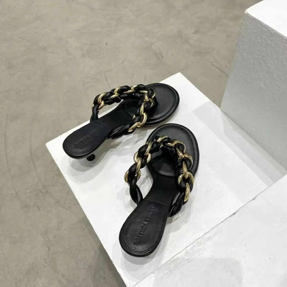 Bottega Veneta Sandalias Mujer De Piel Con Cadena Trenzada En Color Negro