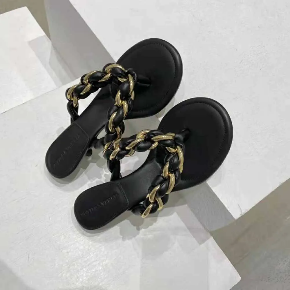 Bottega Veneta Sandalias Mujer De Piel Con Cadena Trenzada En Color Negro