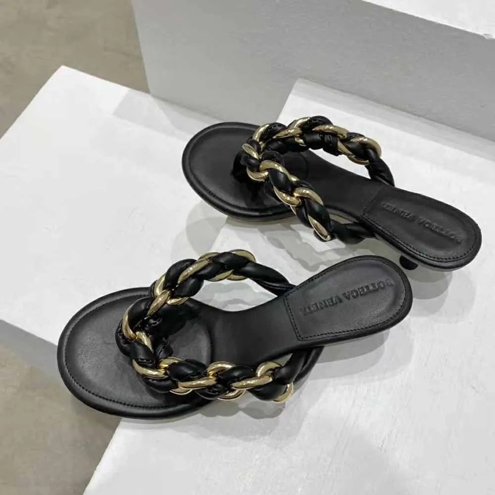 Bottega Veneta Sandalias Mujer De Piel Con Cadena Trenzada En Color Negro
