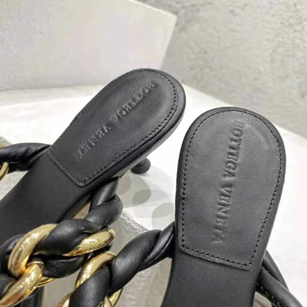 Bottega Veneta Sandalias Mujer De Piel Con Cadena Trenzada En Color Negro