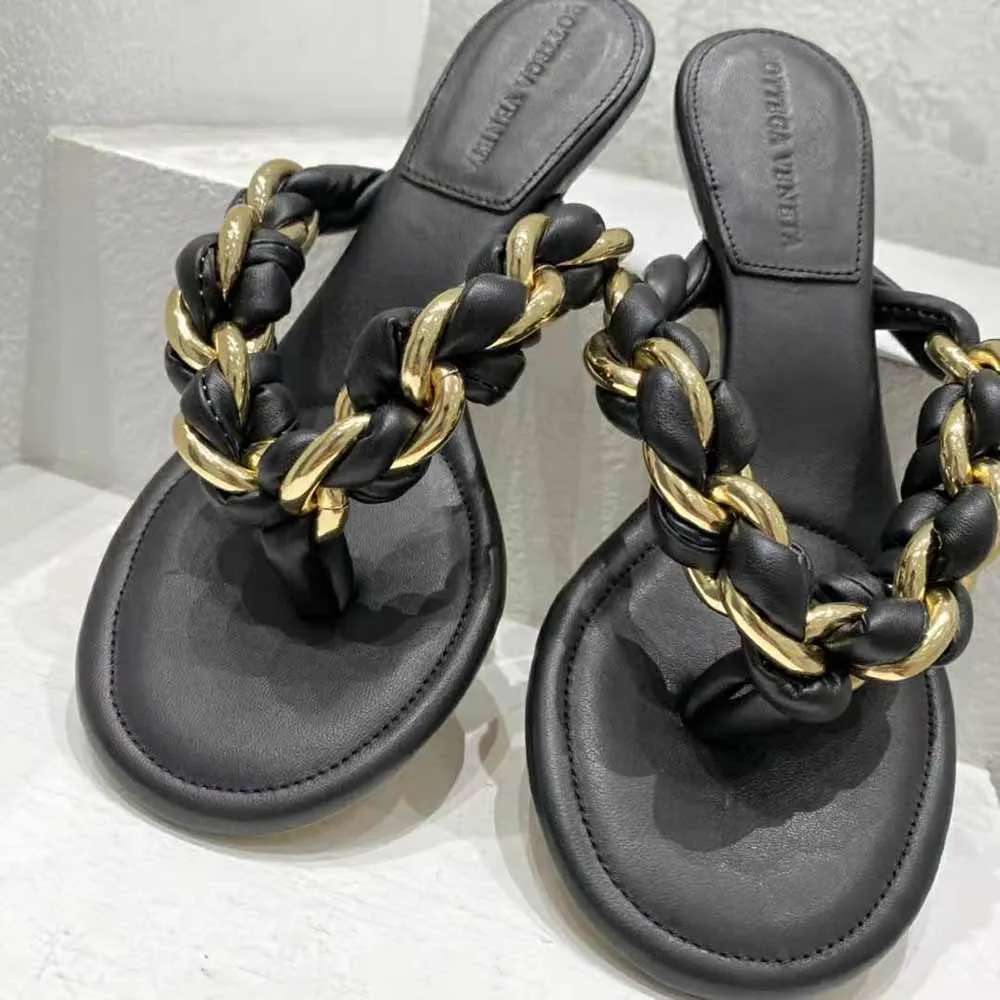 Bottega Veneta Sandalias Mujer De Piel Con Cadena Trenzada En Color Negro
