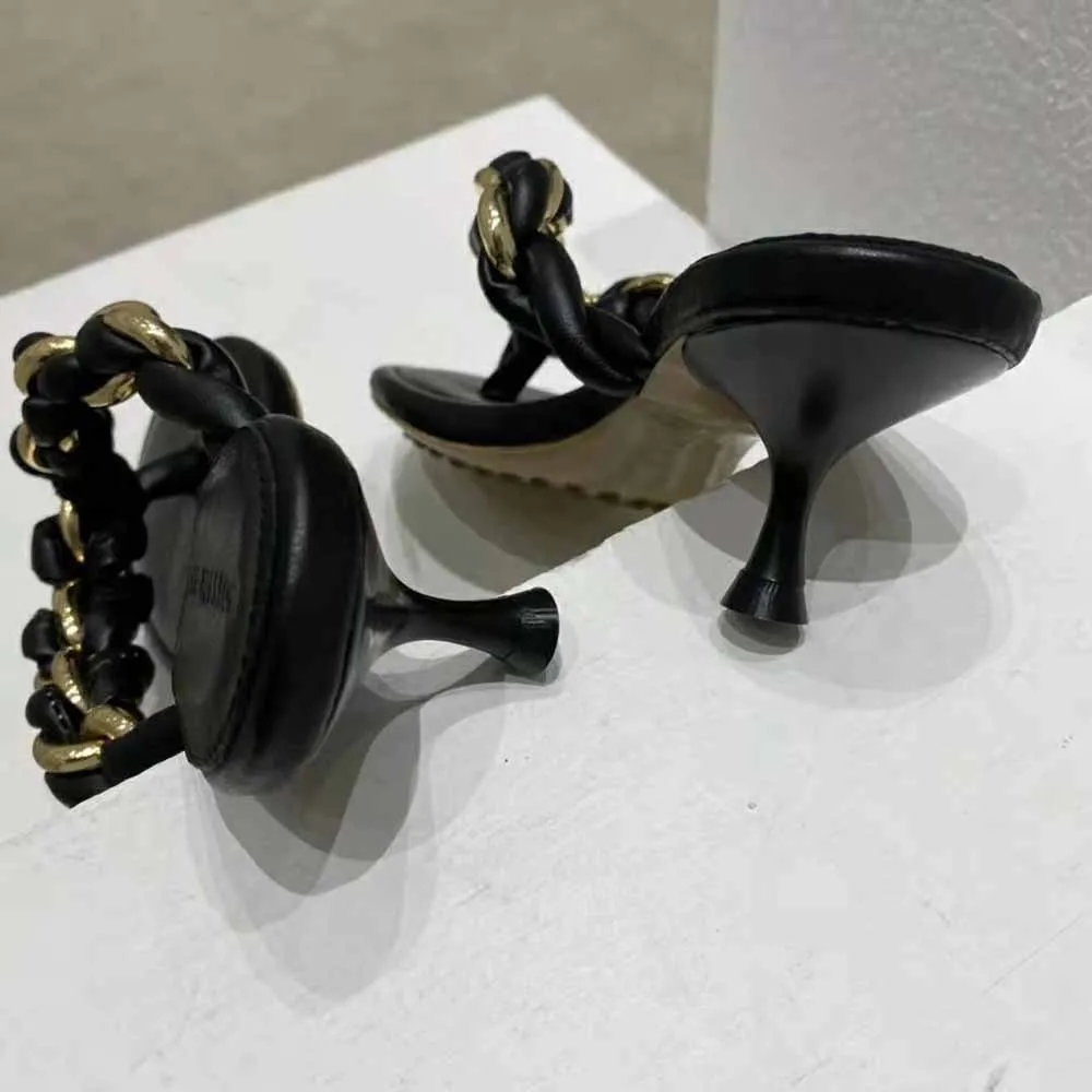 Bottega Veneta Sandalias Mujer De Piel Con Cadena Trenzada En Color Negro