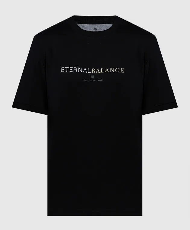 BRUNELLO CUCINELLI BLACK TSHIRT WITH A PRINT