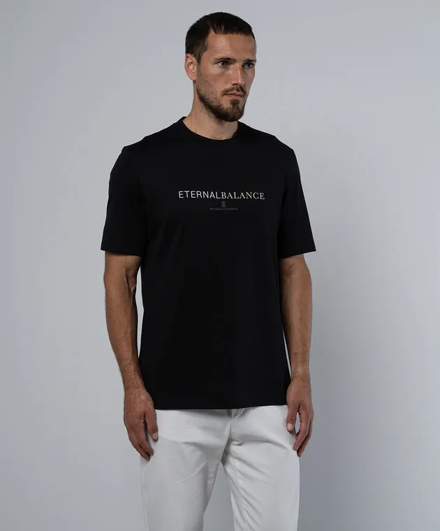 BRUNELLO CUCINELLI BLACK TSHIRT WITH A PRINT