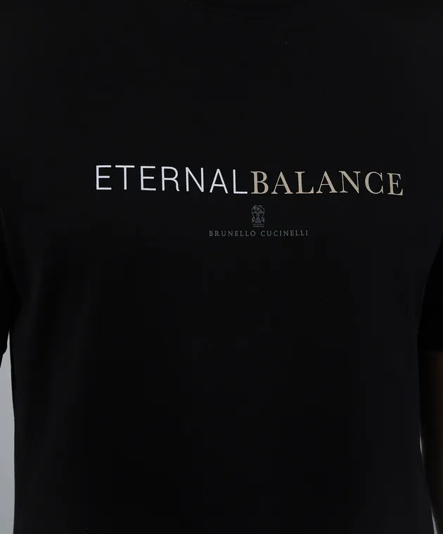 BRUNELLO CUCINELLI BLACK TSHIRT WITH A PRINT