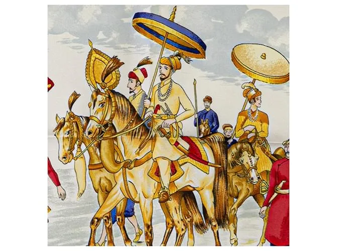 Bufanda de seda Hermès Les Chevaux des Moghols blanca Blanco 