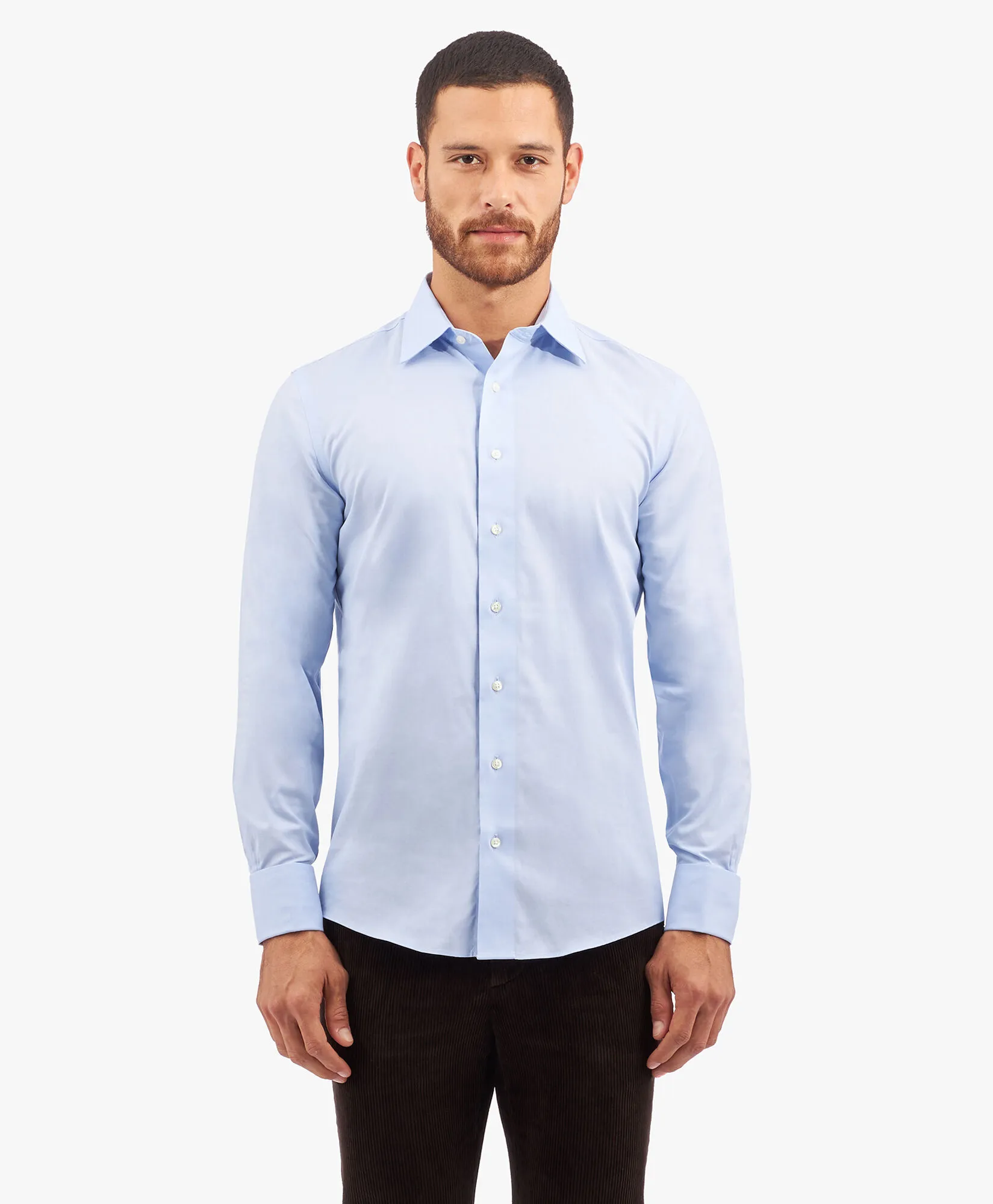 CAMISA DE VESTIR AZUL CLARO DE CORTE SLIM NONIRON EN ALGODóN ELáSTICO CON CUELLO AINSLEY