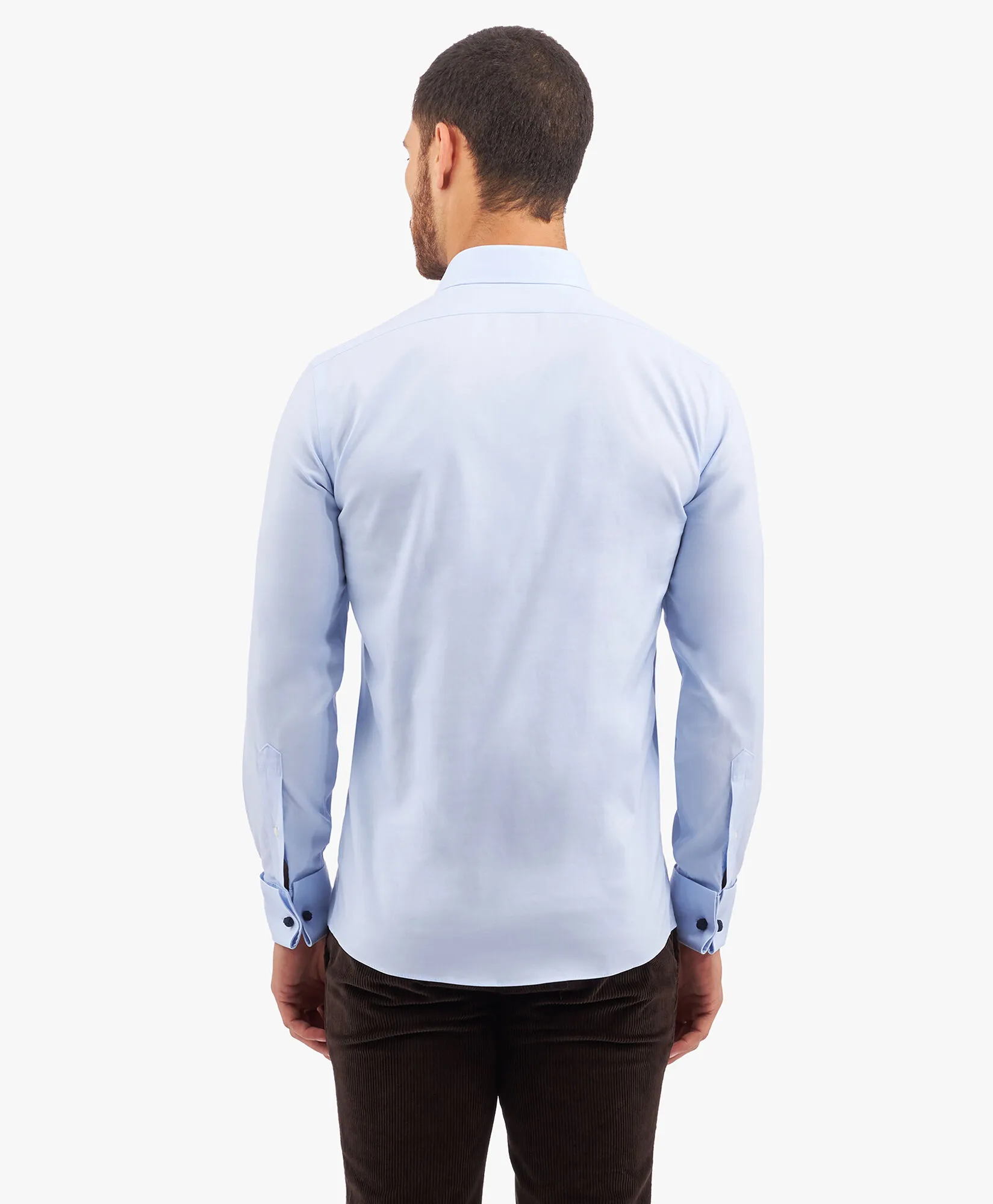 CAMISA DE VESTIR AZUL CLARO DE CORTE SLIM NONIRON EN ALGODóN ELáSTICO CON CUELLO AINSLEY