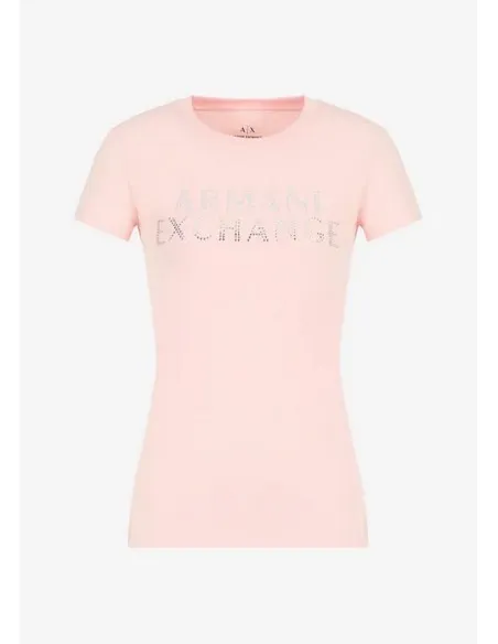 CAMISETA ARMANI EXCHANGE ROSA CLARO LOGO FRONTAL  ECOOL