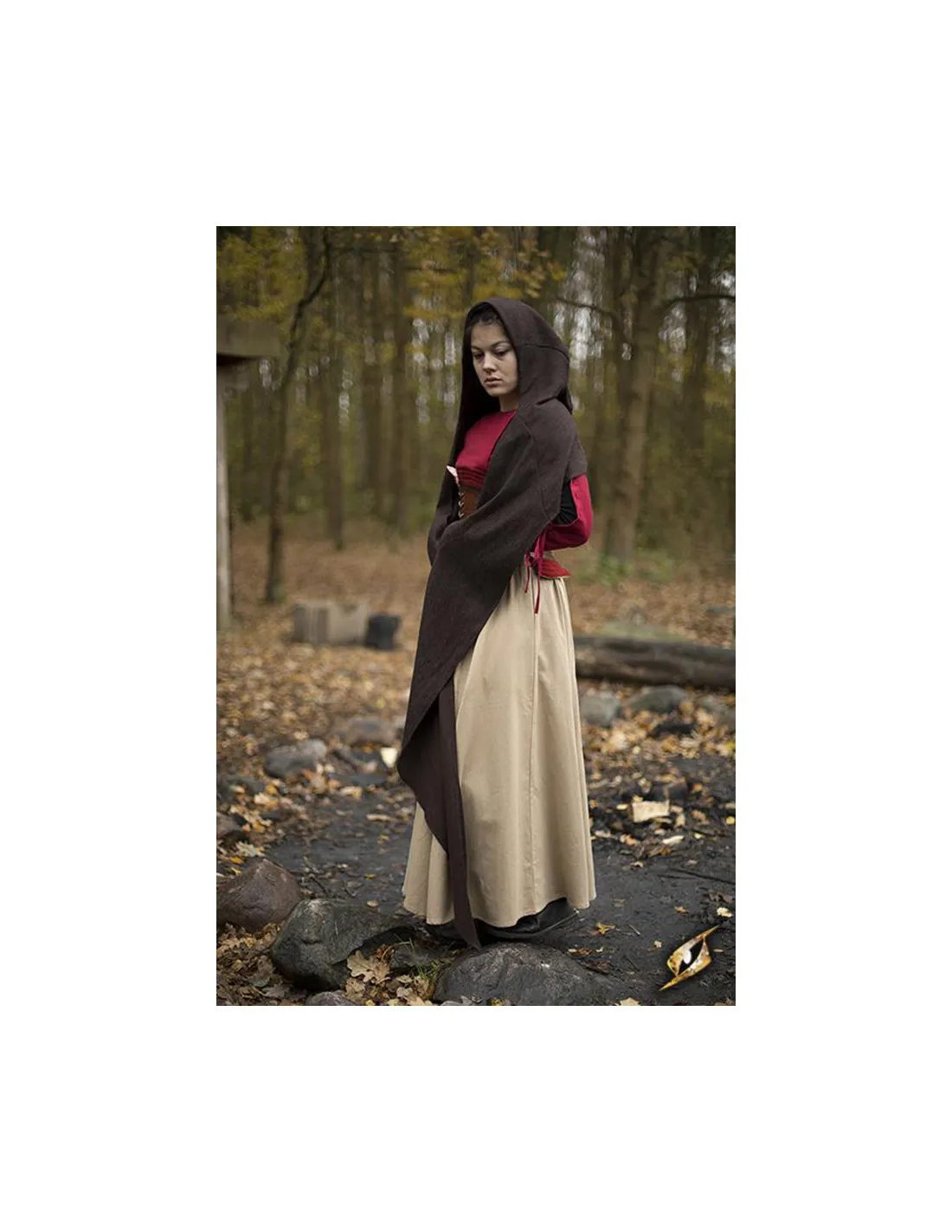 Capucha con chal medieval modelo Altaïr marrón oscuro