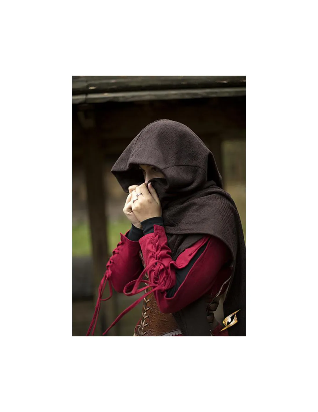 Capucha con chal medieval modelo Altaïr marrón oscuro