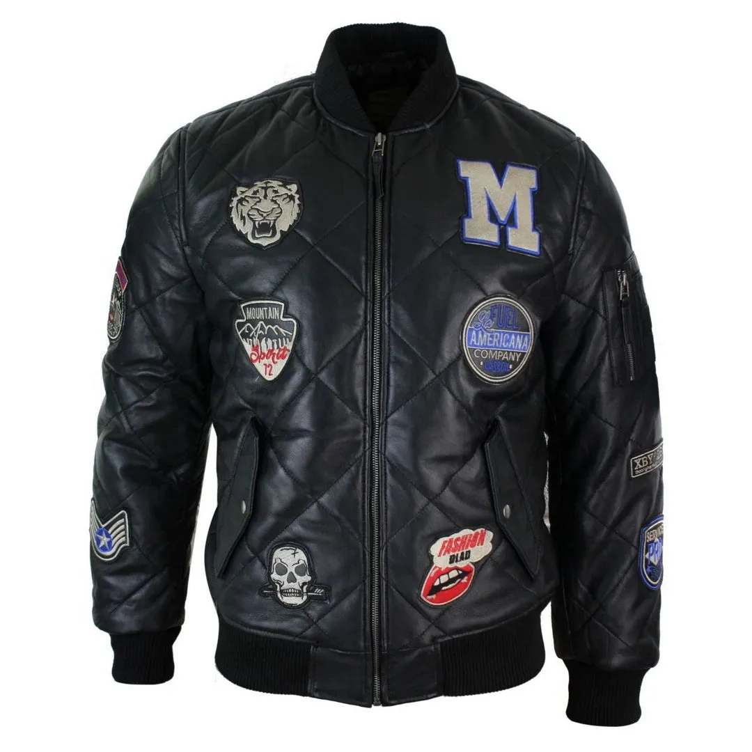 Chaqueta de letras de béisbol de béisbol de cuero acolchado de cuero para hombres