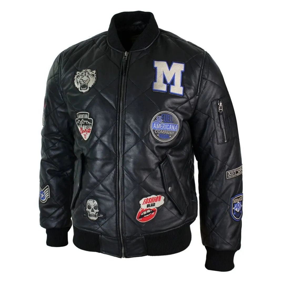 Chaqueta de letras de béisbol de béisbol de cuero acolchado de cuero para hombres
