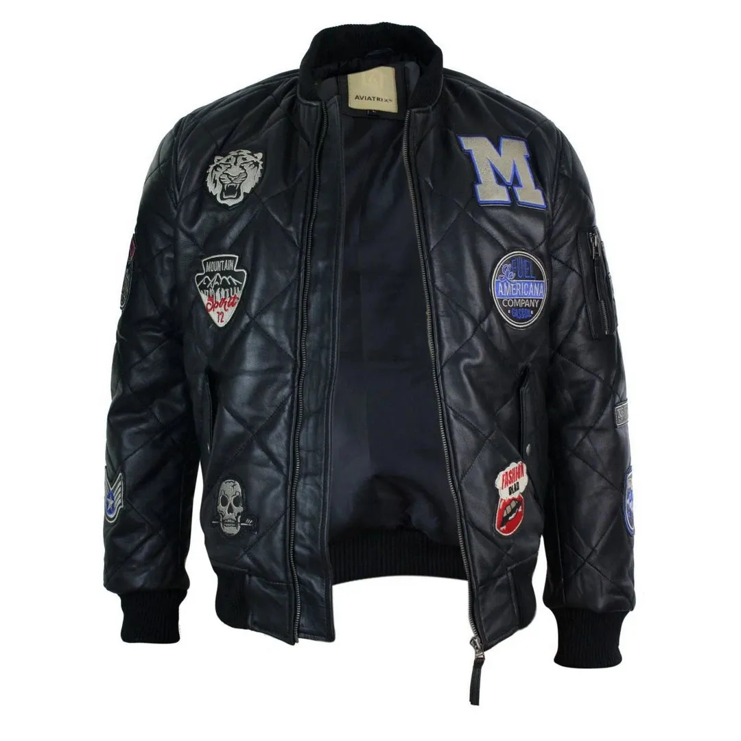 Chaqueta de letras de béisbol de béisbol de cuero acolchado de cuero para hombres