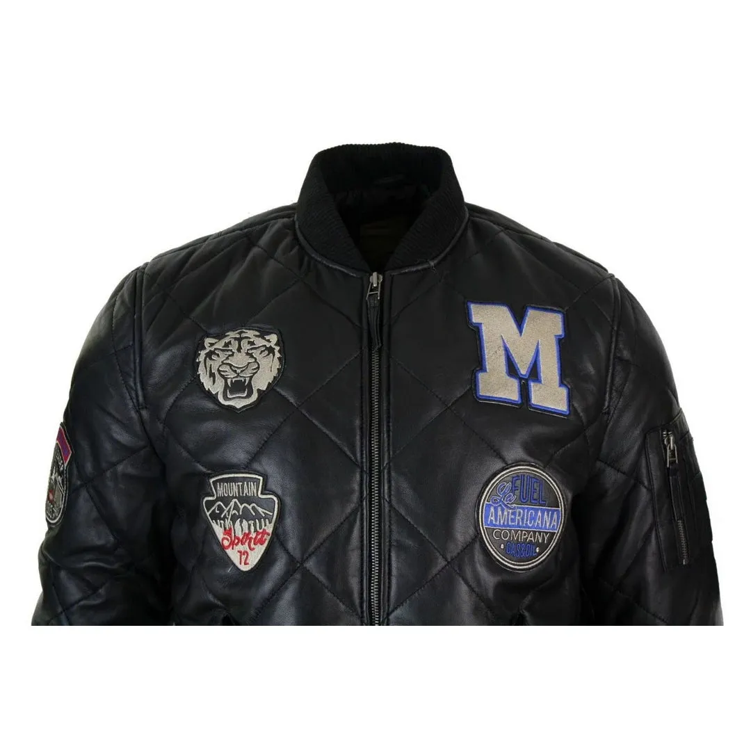 Chaqueta de letras de béisbol de béisbol de cuero acolchado de cuero para hombres