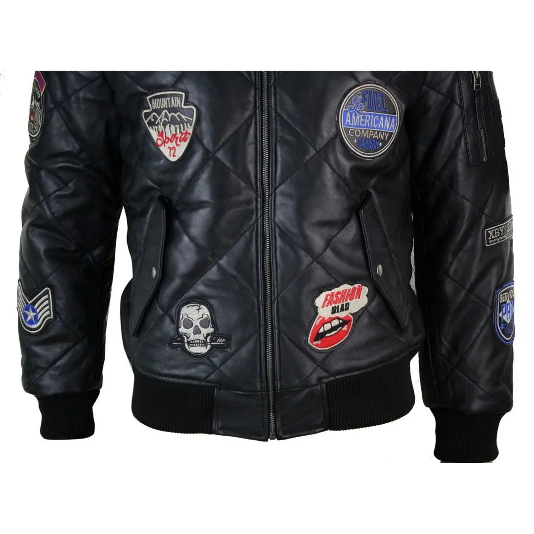 Chaqueta de letras de béisbol de béisbol de cuero acolchado de cuero para hombres