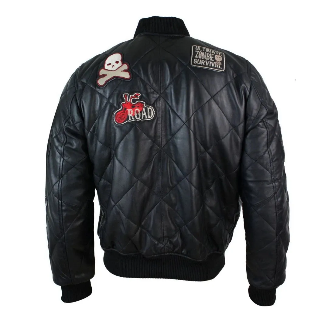 Chaqueta de letras de béisbol de béisbol de cuero acolchado de cuero para hombres