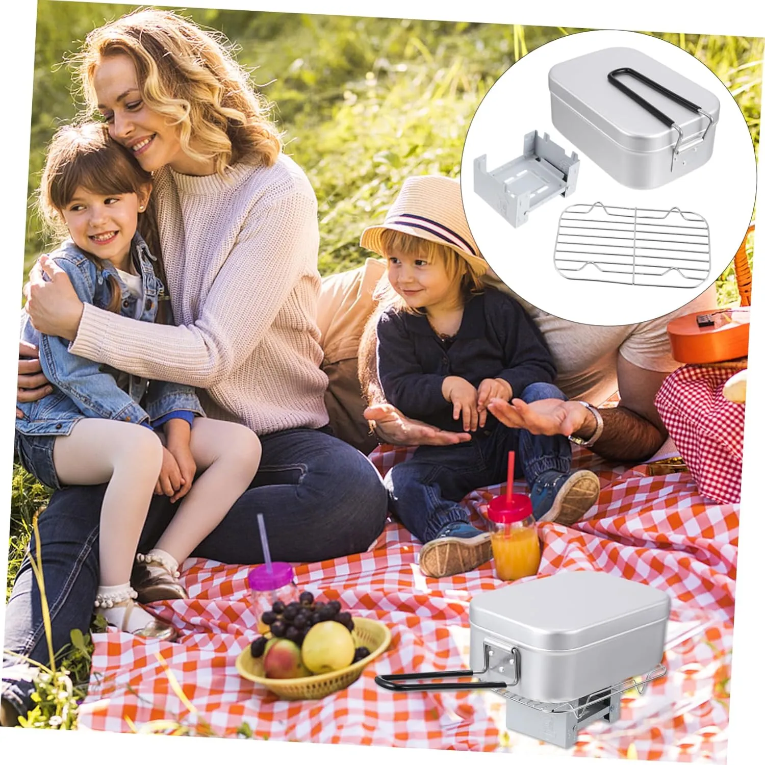 Ciieeo Juego De De Caja De Almuerzo Para Camping Caja De Almuerzo De Viaje De Con Rack De Vapor y Horno Plegable Ideal Para Excu