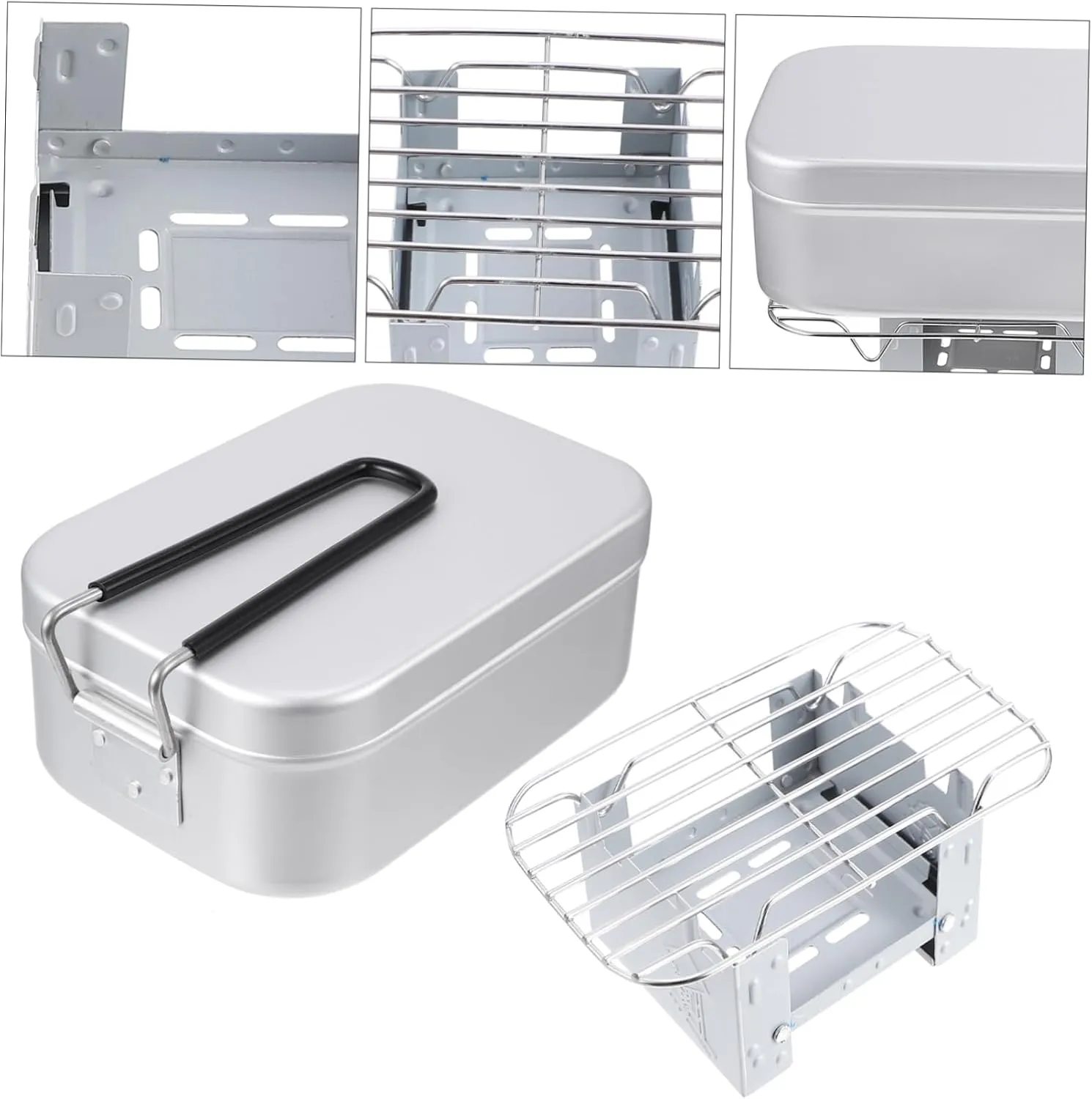 Ciieeo Juego De De Caja De Almuerzo Para Camping Caja De Almuerzo De Viaje De Con Rack De Vapor y Horno Plegable Ideal Para Excu
