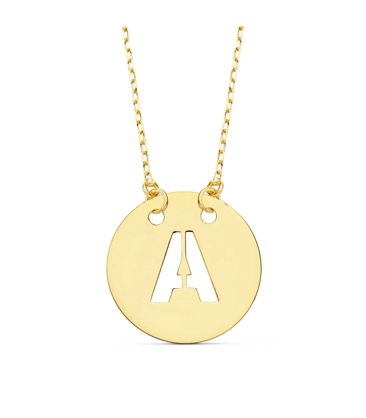 Collar letra A inicial oro amarillo 18k 42cm