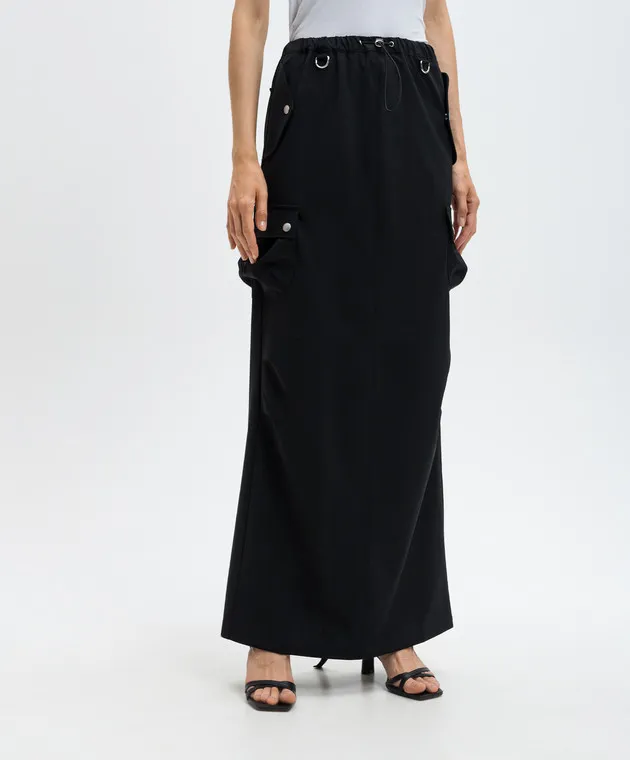 Coperni Black maxi cargo skirt with wool