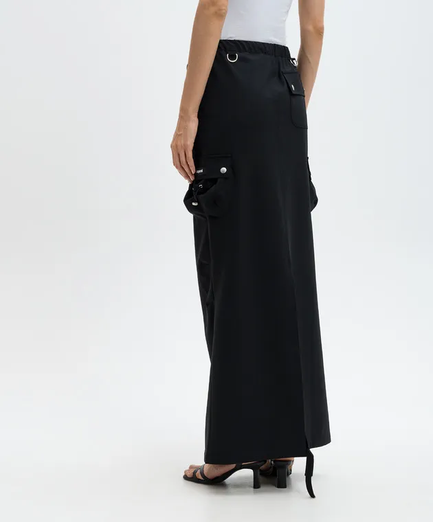 Coperni Black maxi cargo skirt with wool