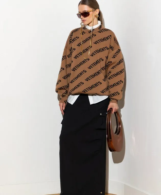 Coperni Black maxi cargo skirt with wool