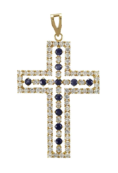 CRUZ ORO 18 KTES Y CIRCONITAS AZULES Y BLANCAS 019_5527RZ