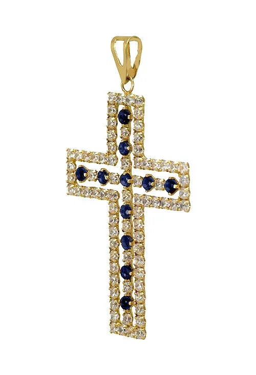 CRUZ ORO 18 KTES Y CIRCONITAS AZULES Y BLANCAS 019_5527RZ