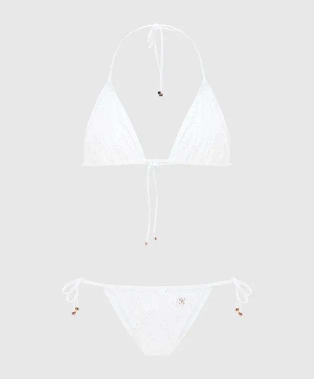 Dolce&Gabbana White swimsuit with embroidery and logo